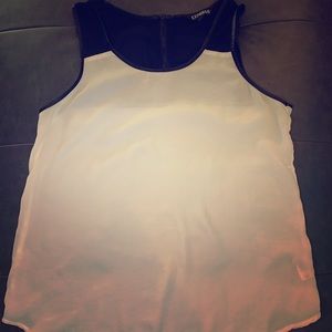 Black and White Color Blocked Tank w/ Leather Trim